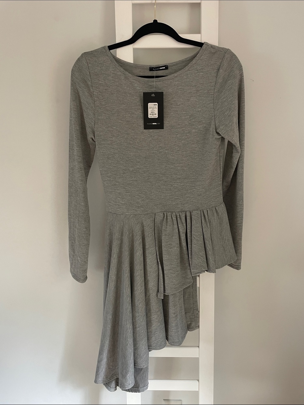 Gray Long-Sleeve Asymmetric Peplum Tunic